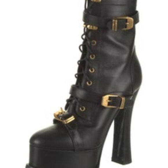 Versace Black Leather Gold Buckle Platform Boots - Gorgeous and Hot! - Picture 6 of 7